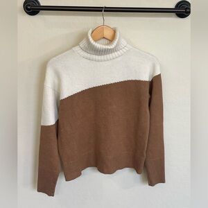Anthropologie Leanna Colorblocked Cream and Brown Turtleneck Sweater